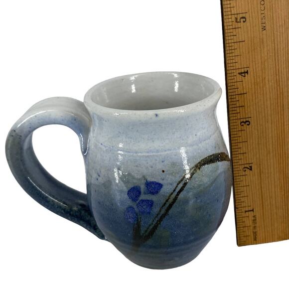 Pottery Mug Blue Signed Rustic Floral Design Coffee Tea Cup Ombre Studio Art - Picture 14 of 14